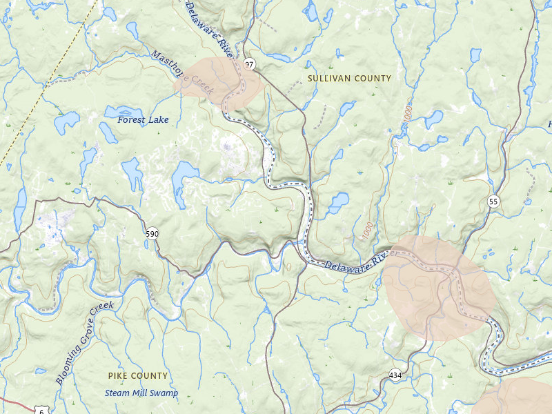 Radar-estimated hail-size map of the storm over Lackawaxen, PA on Jul 3, 2026