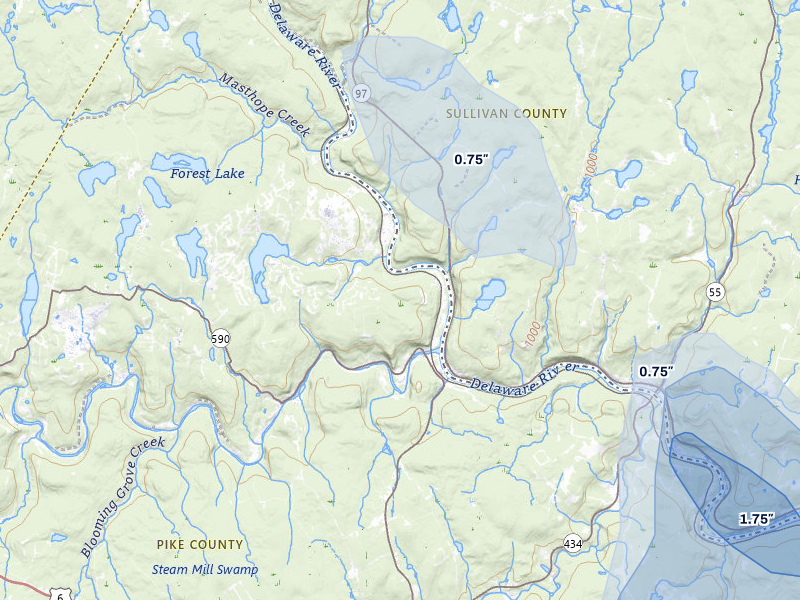 NEXRAD radar-signature map of the hail storm over Lackawaxen, PA on Jul 3, 2026