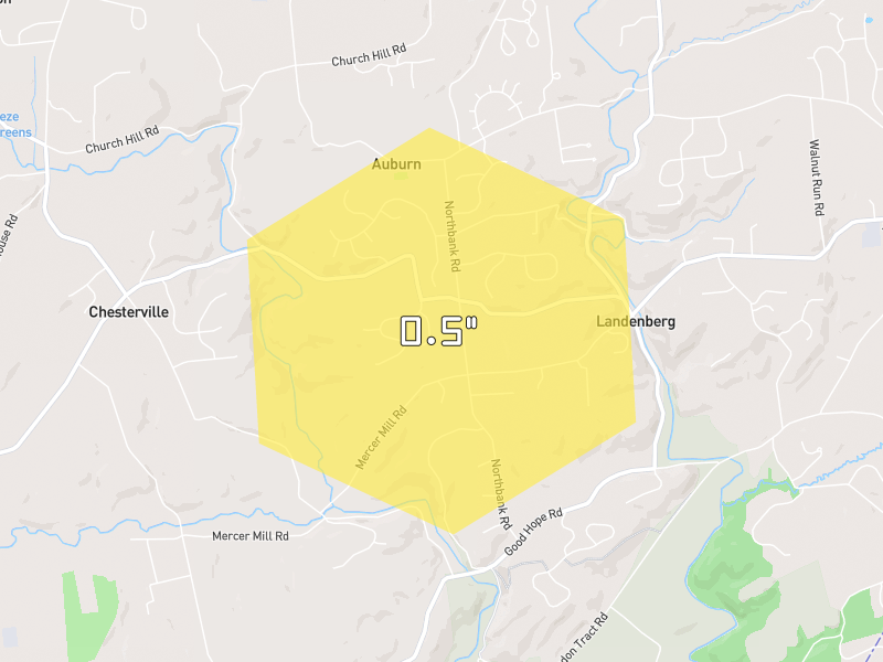 Hail map of Landenberg, PA on Jul 21, 2026, hail up to 0.5"