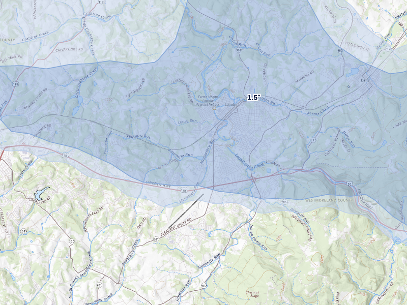 NEXRAD radar-signature map of the hail storm over Latrobe, PA on Sep 3, 2026