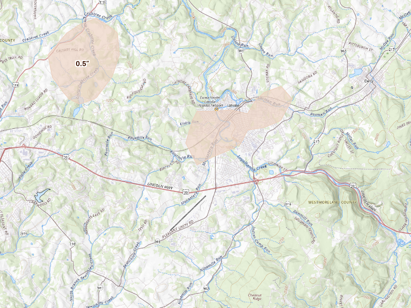 Radar-estimated hail-size map of the storm over Latrobe, PA