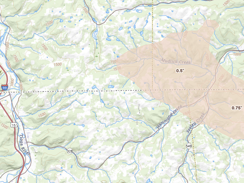 Radar-estimated hail-size map of the storm over Lawrenceville, PA on Sep 1, 2026