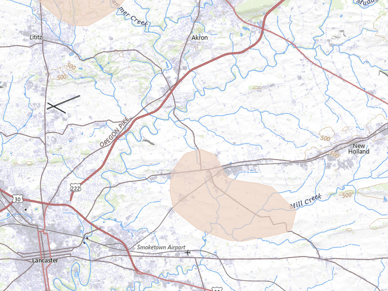 Radar-estimated hail-size map of the storm over Leola, PA on Sep 2, 2026