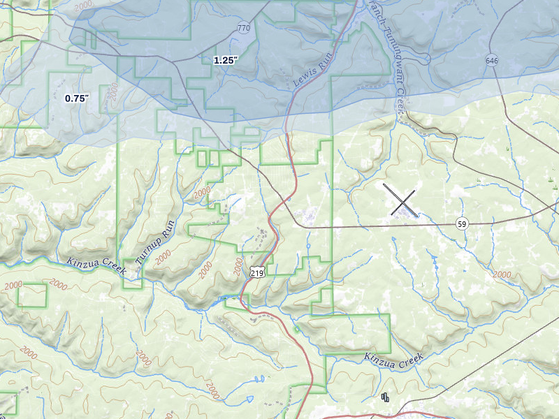 NEXRAD radar-signature map of the hail storm over Lewis Run, PA on May 13, 2026
