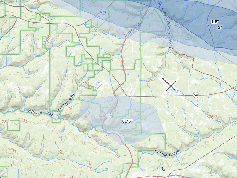 NEXRAD radar-signature map of the hail over Lewis Run, PA