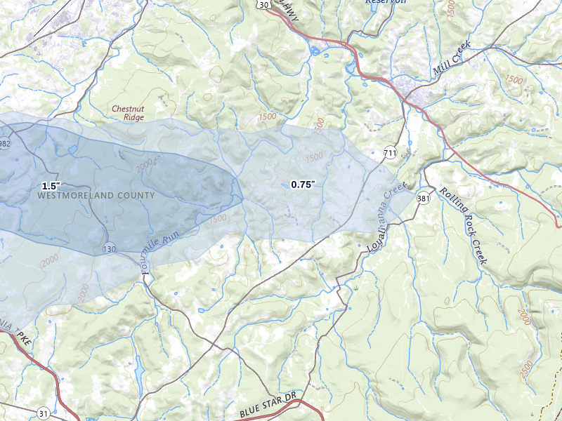 NEXRAD radar-signature map of the hail storm over Ligonier, PA on May 13, 2026