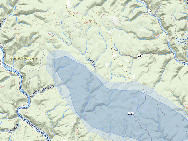 NEXRAD radar-signature map of the hail over Lock Haven, PA