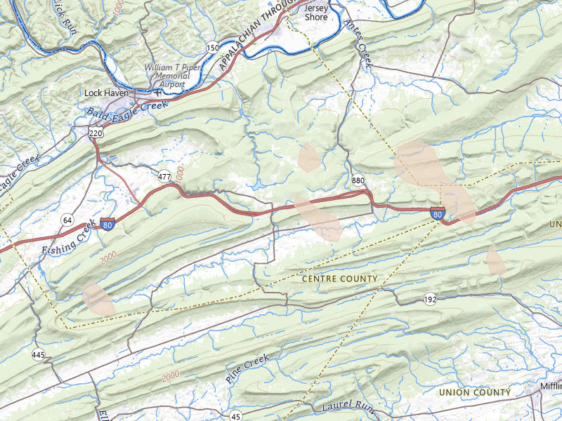 Radar-estimated hail-size map of the storm over Loganton, PA on Sep 1, 2026