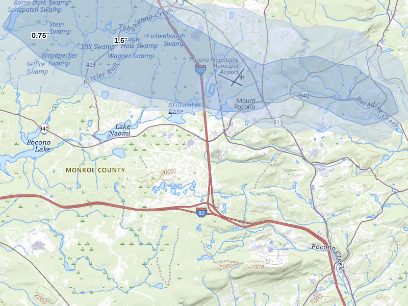 NEXRAD radar-signature map of the hail storm over Long Pond, PA on Jul 3, 2026