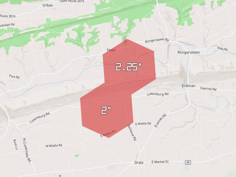 Hail map of Lykens, PA on Jun 6, 2026, hail up to 2.25"