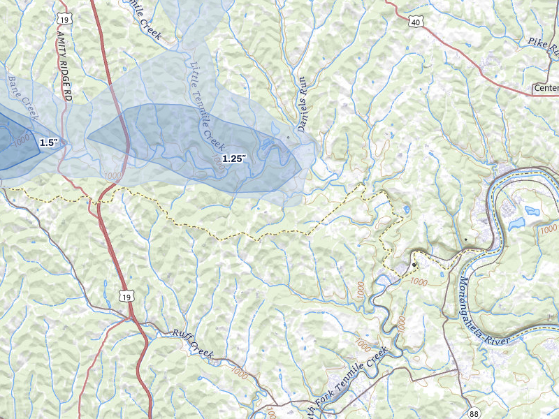NEXRAD radar-signature map of the hail over Marianna, PA