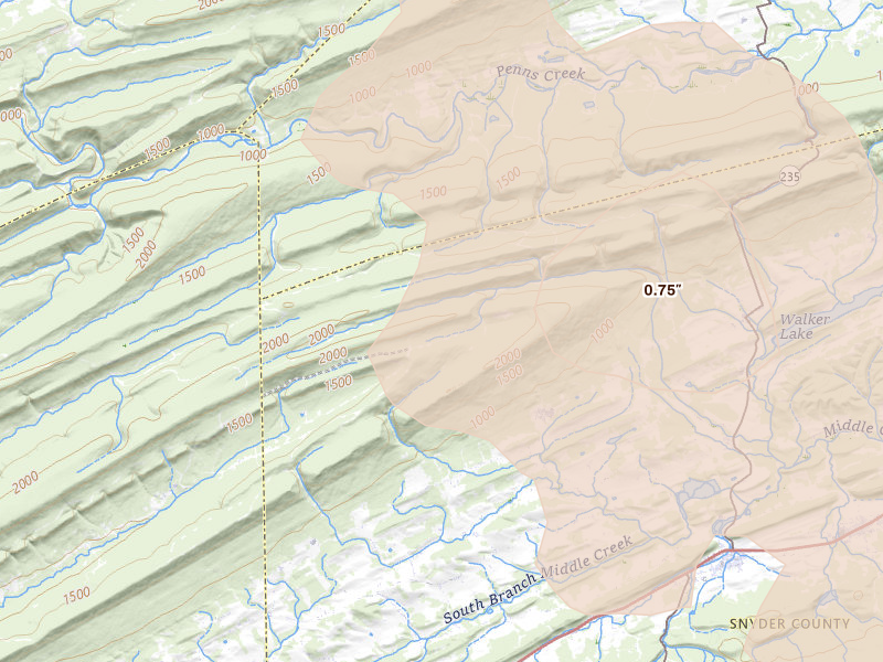 Radar-estimated hail-size map of the storm over Mc Clure, PA