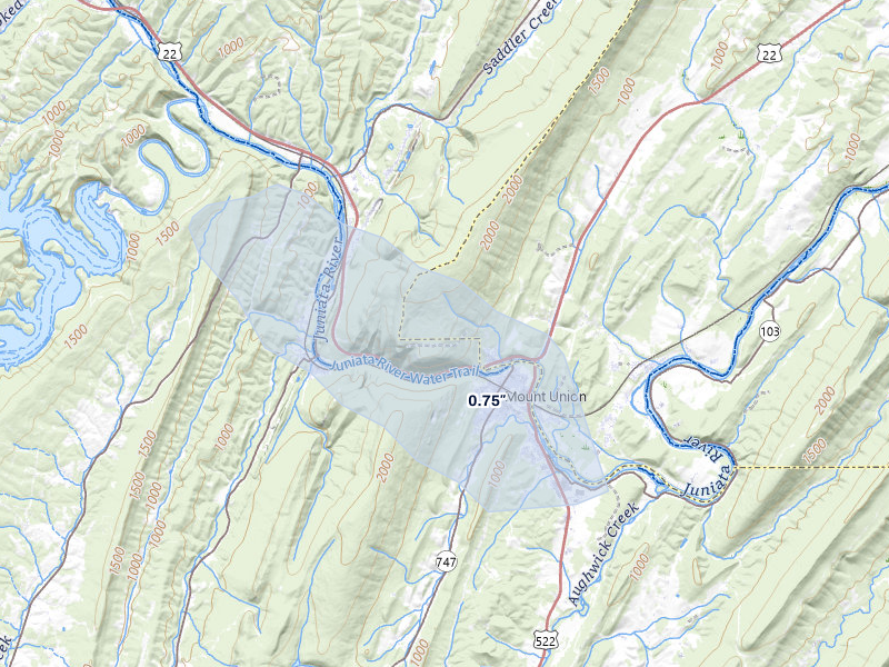 NEXRAD radar-signature map of the hail storm over Mc Veytown, PA on May 13, 2026