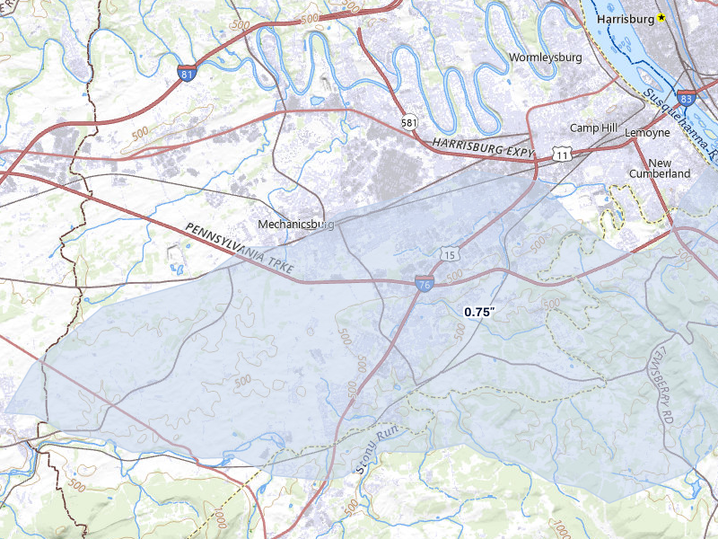 NEXRAD radar-signature map of the hail storm over Mechanicsburg, PA on Jul 28, 2026