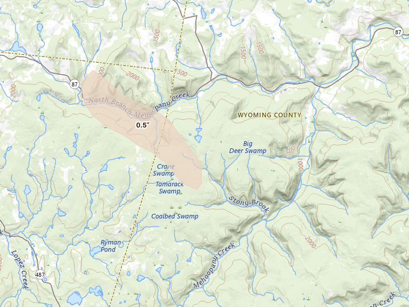 Radar-estimated hail-size map of the storm over Mehoopany, PA on Sep 3, 2026