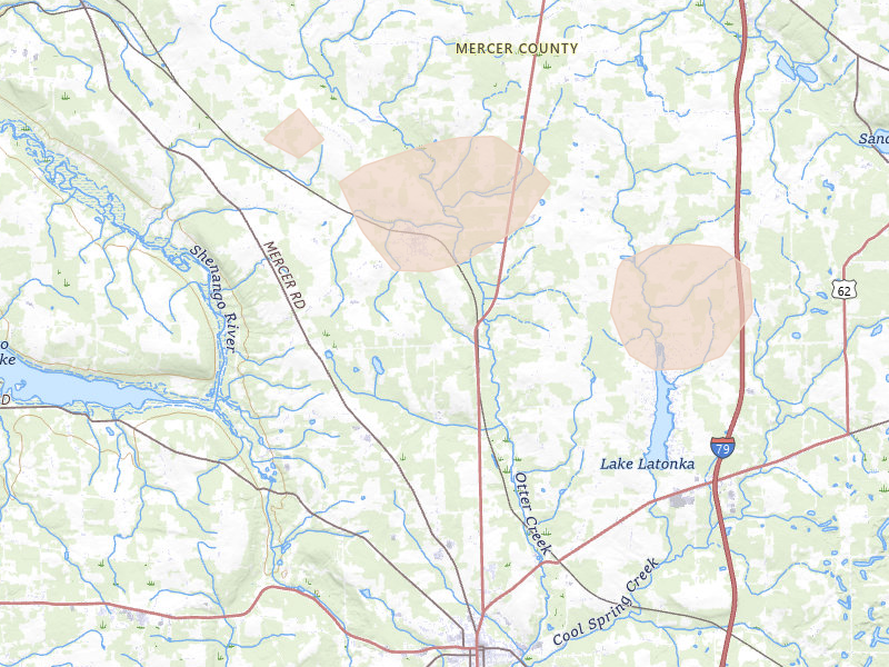 Radar-estimated hail-size map of the storm over Mercer, PA on Sep 2, 2026