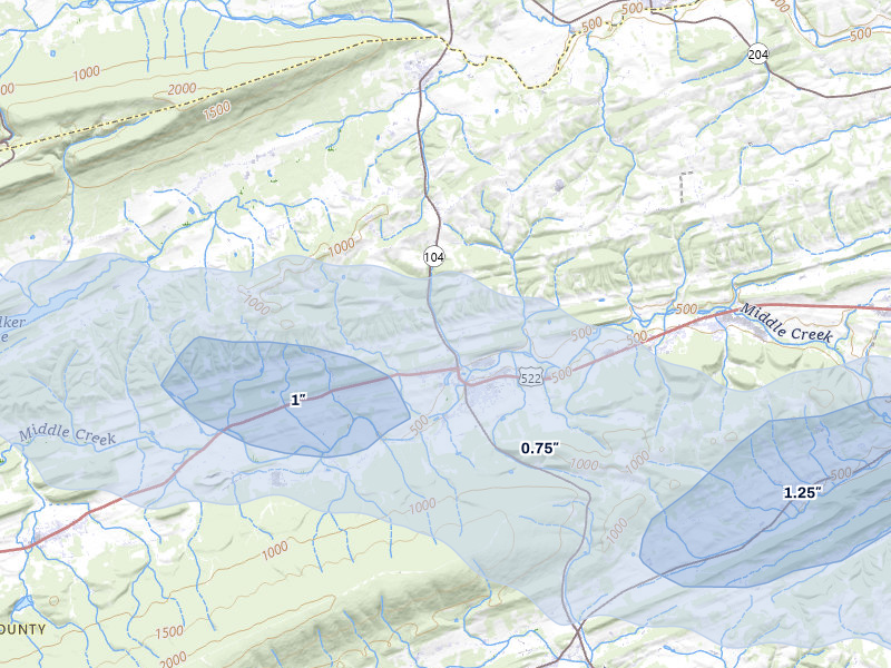 NEXRAD radar-signature map of the hail storm over Middleburg, PA on Jun 6, 2026