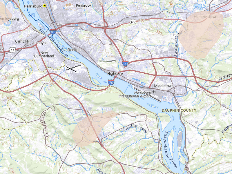 Radar-estimated hail-size map of the storm over Middletown, PA on Jul 5, 2026