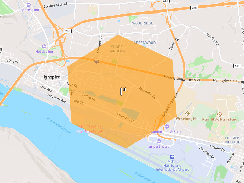 Hail map of Middletown, PA on Jul 6, 2026, hail up to 1"