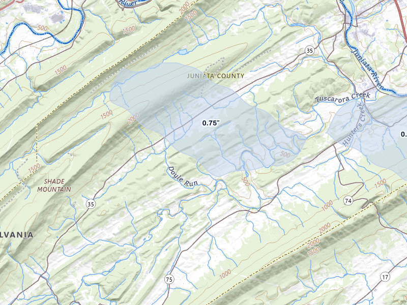 NEXRAD radar-signature map of the hail storm over Mifflin, PA on Jun 6, 2026
