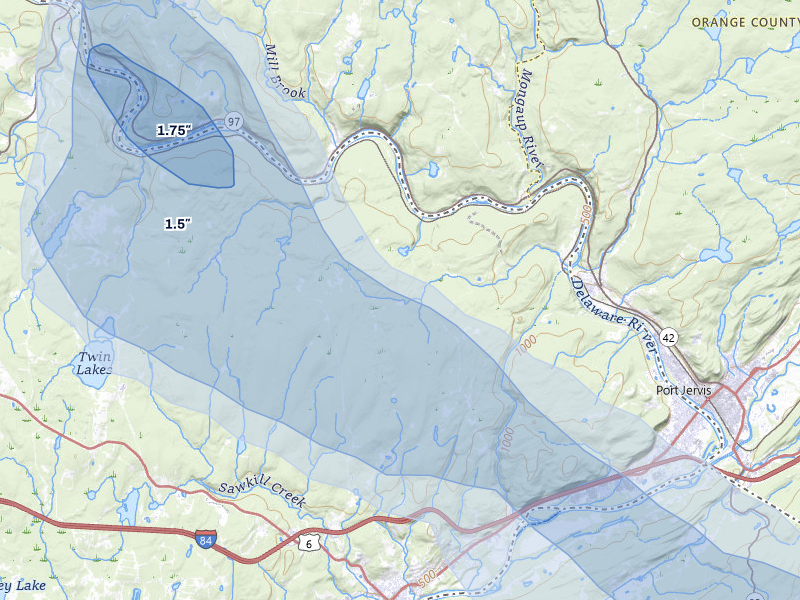 NEXRAD radar-signature map of the hail over Milford, PA