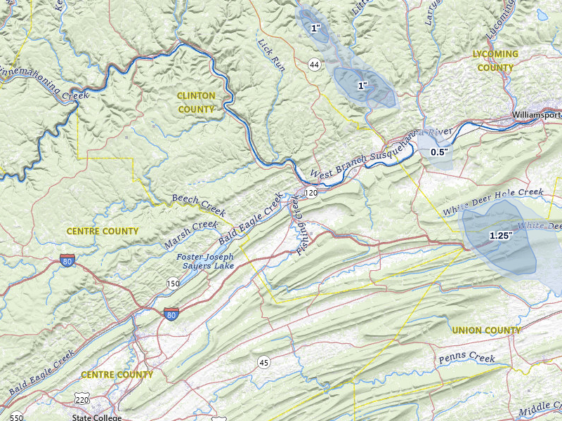 NEXRAD radar-signature map of the hail storm over Mill Hall, PA on Sep 1, 2026