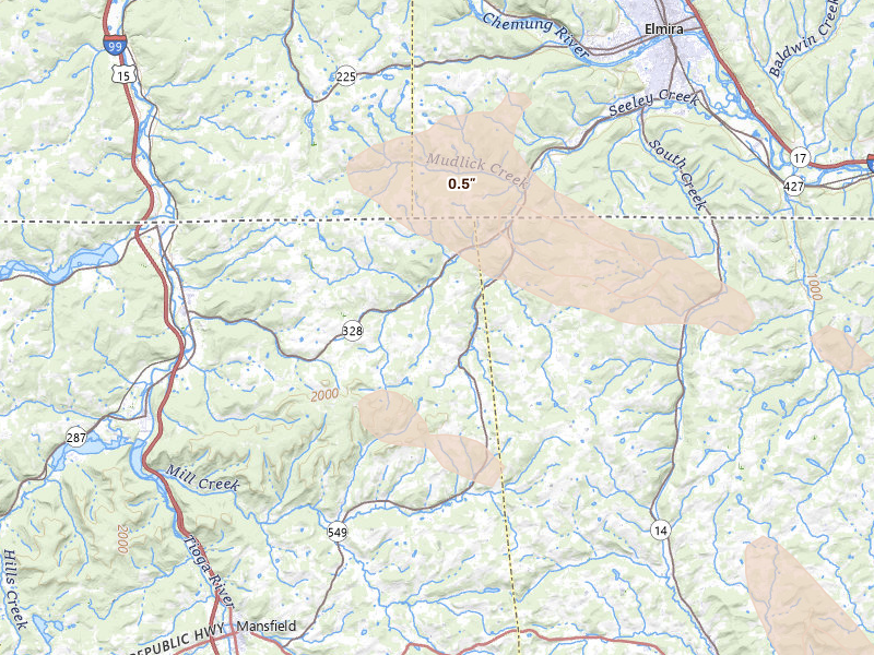 Radar-estimated hail-size map of the storm over Millerton, PA on Sep 1, 2026