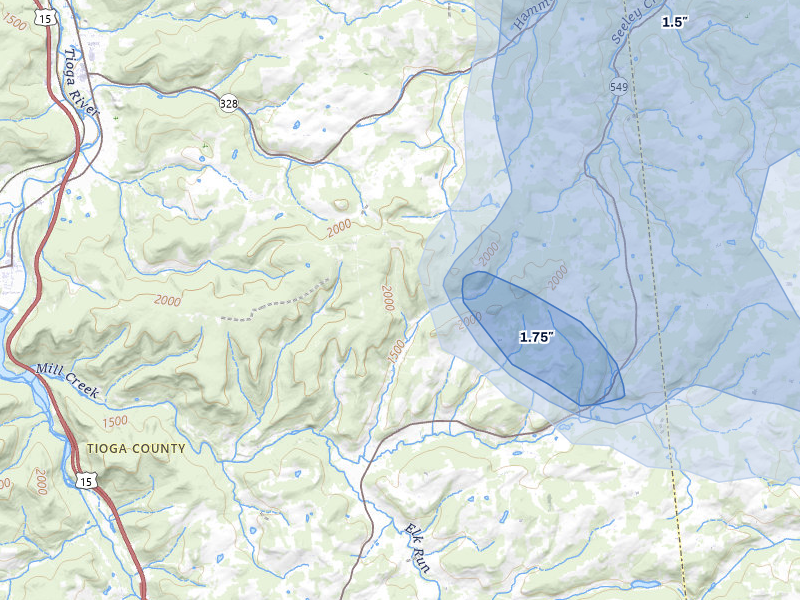 NEXRAD radar-signature map of the hail storm over Millerton, PA on Sep 1, 2026