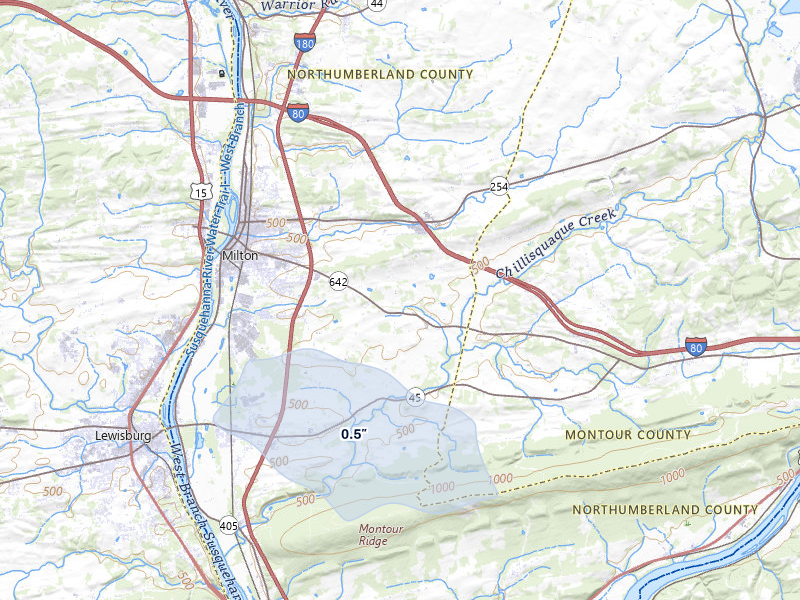 NEXRAD radar-signature map of the hail over Milton, PA