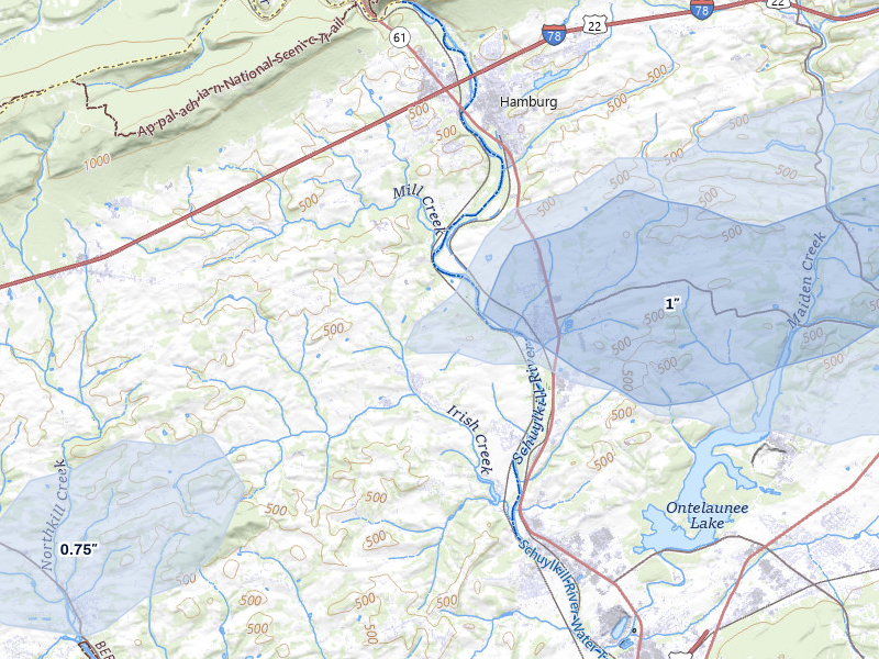 NEXRAD radar-signature map of the hail over Mohrsville, PA