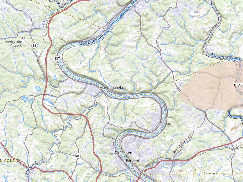 Radar-estimated hail-size map of the storm over Monongahela, PA on May 13, 2026