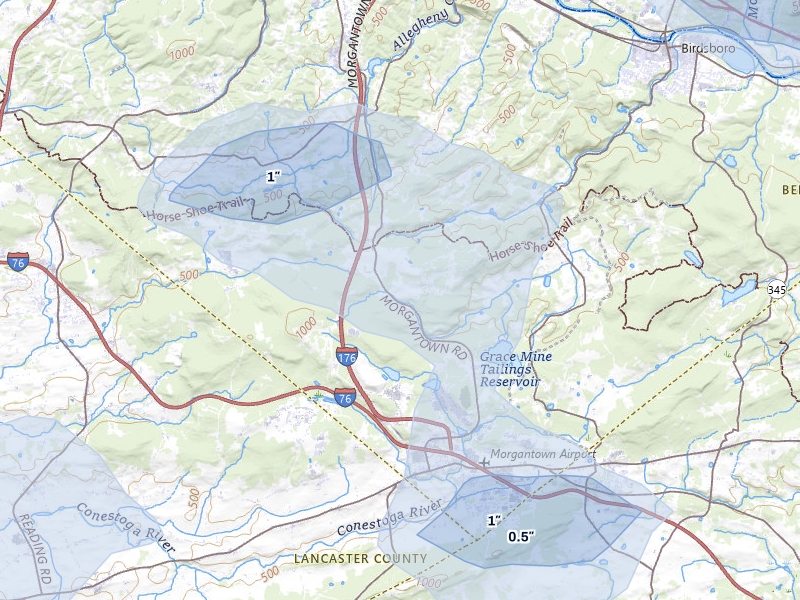 NEXRAD radar-signature map of the hail over Morgantown, PA