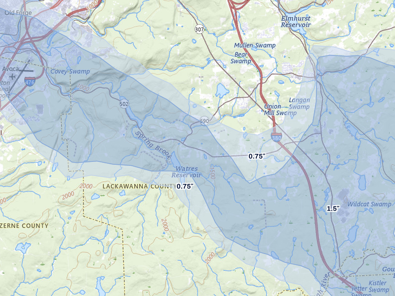 NEXRAD radar-signature map of the hail over Moscow, PA
