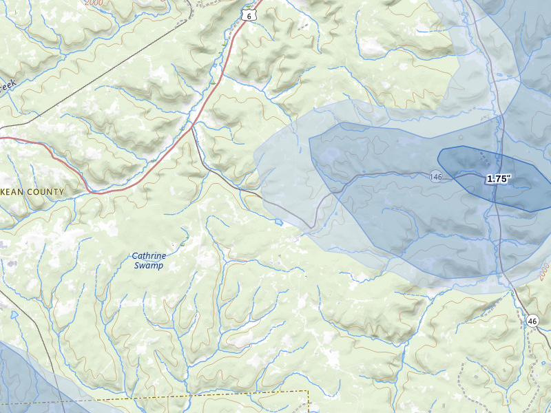 NEXRAD radar-signature map of the hail over Mount Jewett, PA