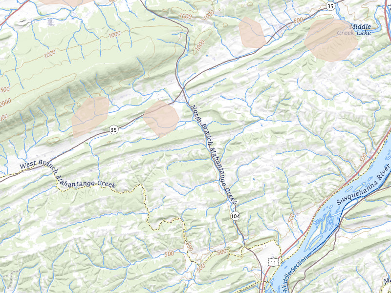 Radar-estimated hail-size map of the storm over Mount Pleasant Mills, PA on Jun 6, 2026