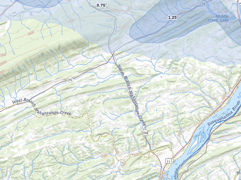 NEXRAD radar-signature map of the hail storm over Mount Pleasant Mills, PA on Jun 6, 2026
