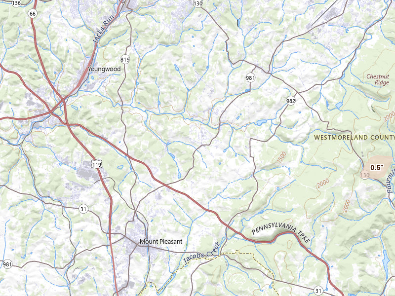 Radar-estimated hail-size map of the storm over Mount Pleasant, PA on May 13, 2026