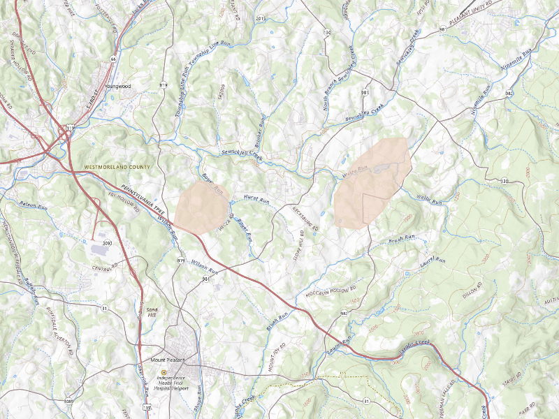 Radar-estimated hail-size map of the storm over Mount Pleasant, PA