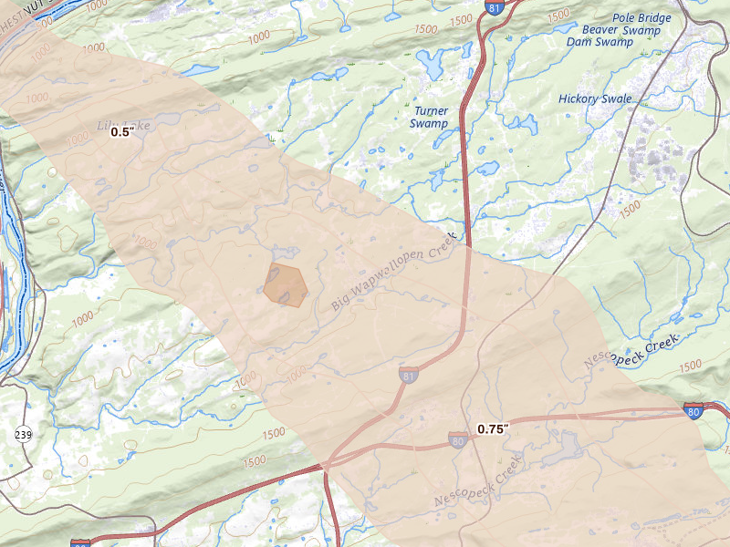 Radar-estimated hail-size map of the storm over Mountain Top, PA