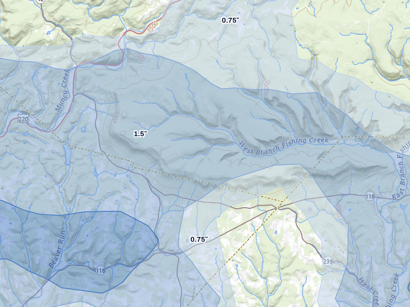 NEXRAD radar-signature map of the hail storm over Muncy Valley, PA on Aug 27, 2026