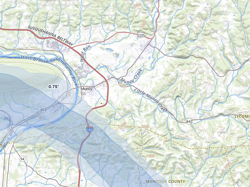 NEXRAD radar-signature map of the hail over Muncy, PA