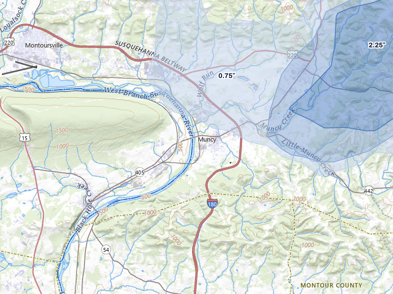 NEXRAD radar-signature map of the hail storm over Muncy, PA on Aug 27, 2026