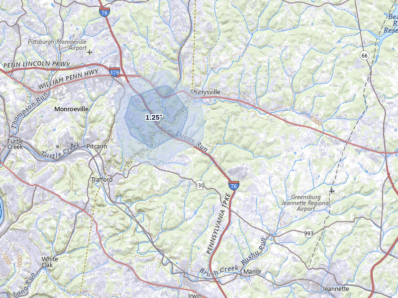 NEXRAD radar-signature map of the hail storm over Murrysville, PA on Mar 20, 2026