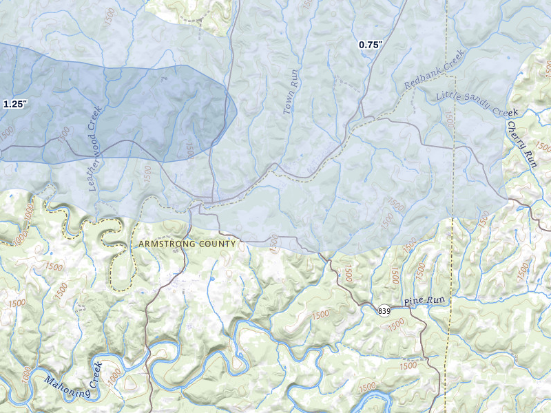NEXRAD radar-signature map of the hail storm over New Bethlehem, PA on Mar 22, 2026