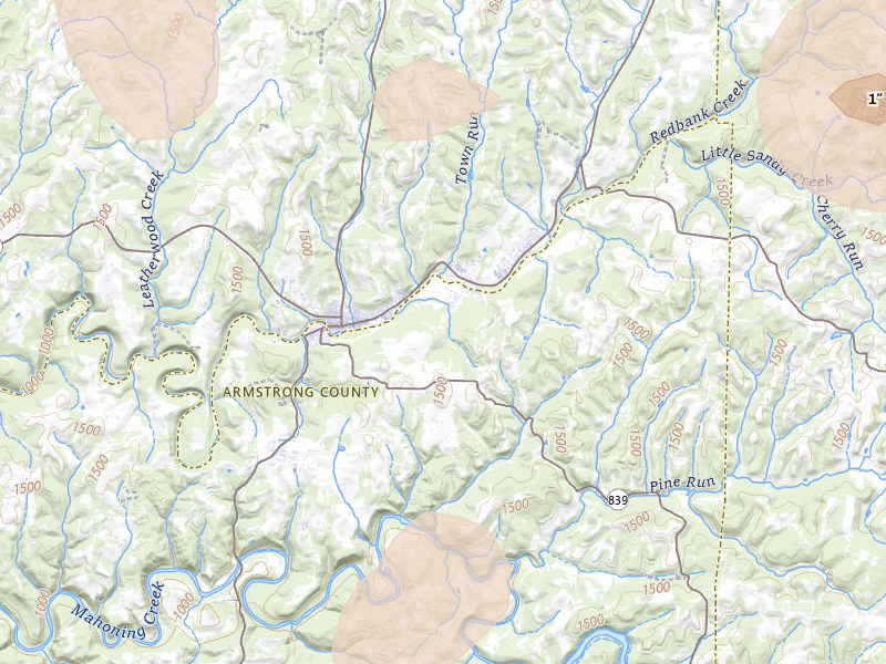Radar-estimated hail-size map of the storm over New Bethlehem, PA on Jul 3, 2026