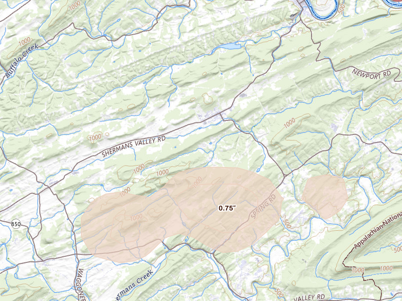 Radar-estimated hail-size map of the storm over New Bloomfield, PA