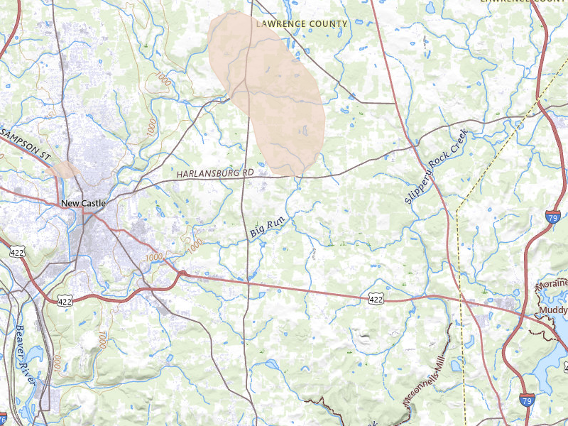 Radar-estimated hail-size map of the storm over New Castle, PA on Jul 10, 2026