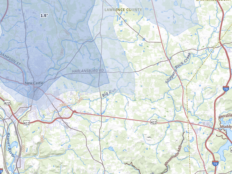 NEXRAD radar-signature map of the hail storm over New Castle, PA on Jul 10, 2026