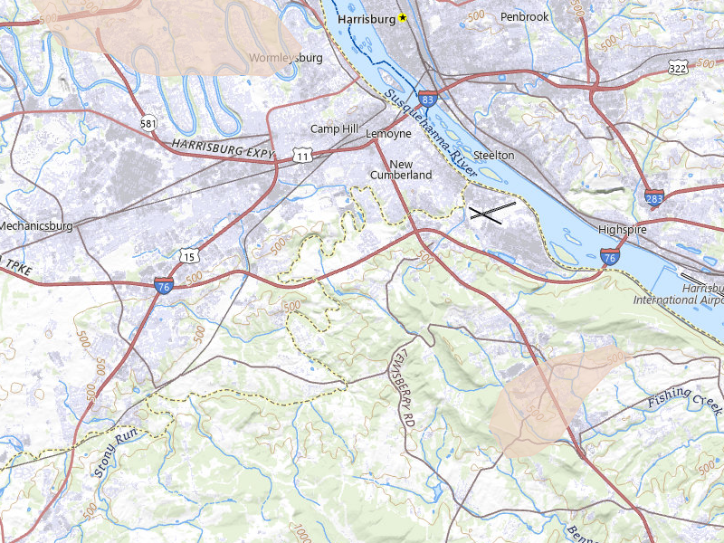 Radar-estimated hail-size map of the storm over New Cumberland, PA on Jul 5, 2026