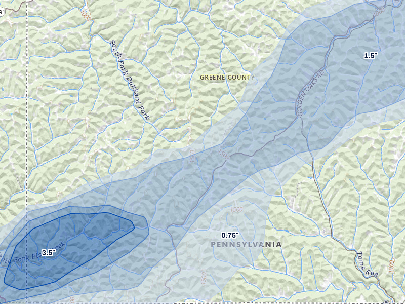 NEXRAD radar-signature map of the hail over New Freeport, PA